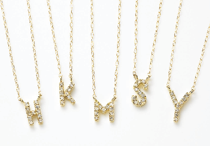 K18YG ダイヤモンドペンダント D:計0.05ct イニシャル13種類(ACEFHJKMNRSTY) チェーン40㎝ 130634